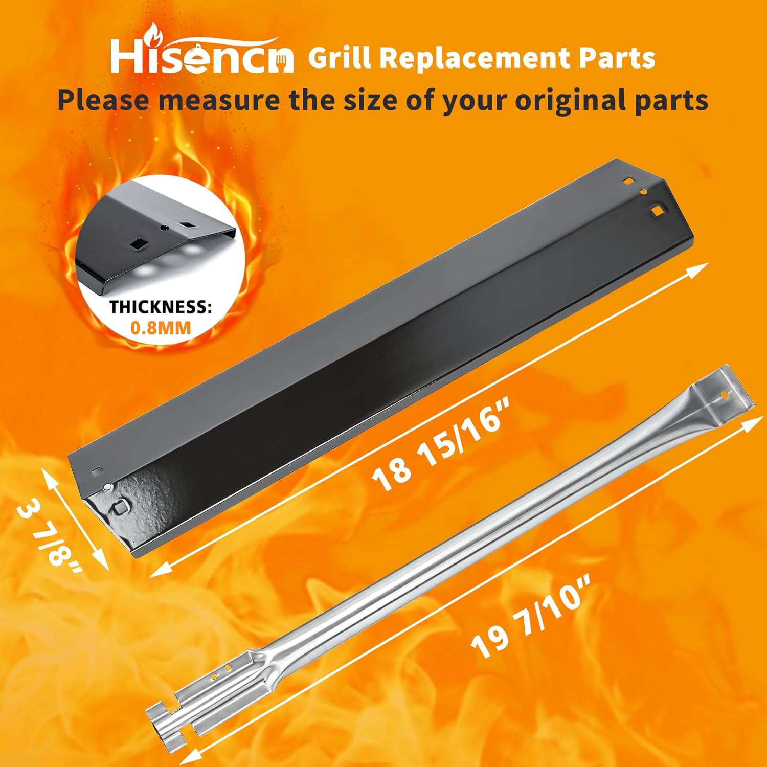 Hisencn Replacement Parts for Chargriller 3070, Char-Griller Texas Trio 3070 Grill, Stainless Steel Burner, Porcelain Steel Heat Plate Tent, Ignitor for Chargriller Texas Trio 3070 Replacement Part