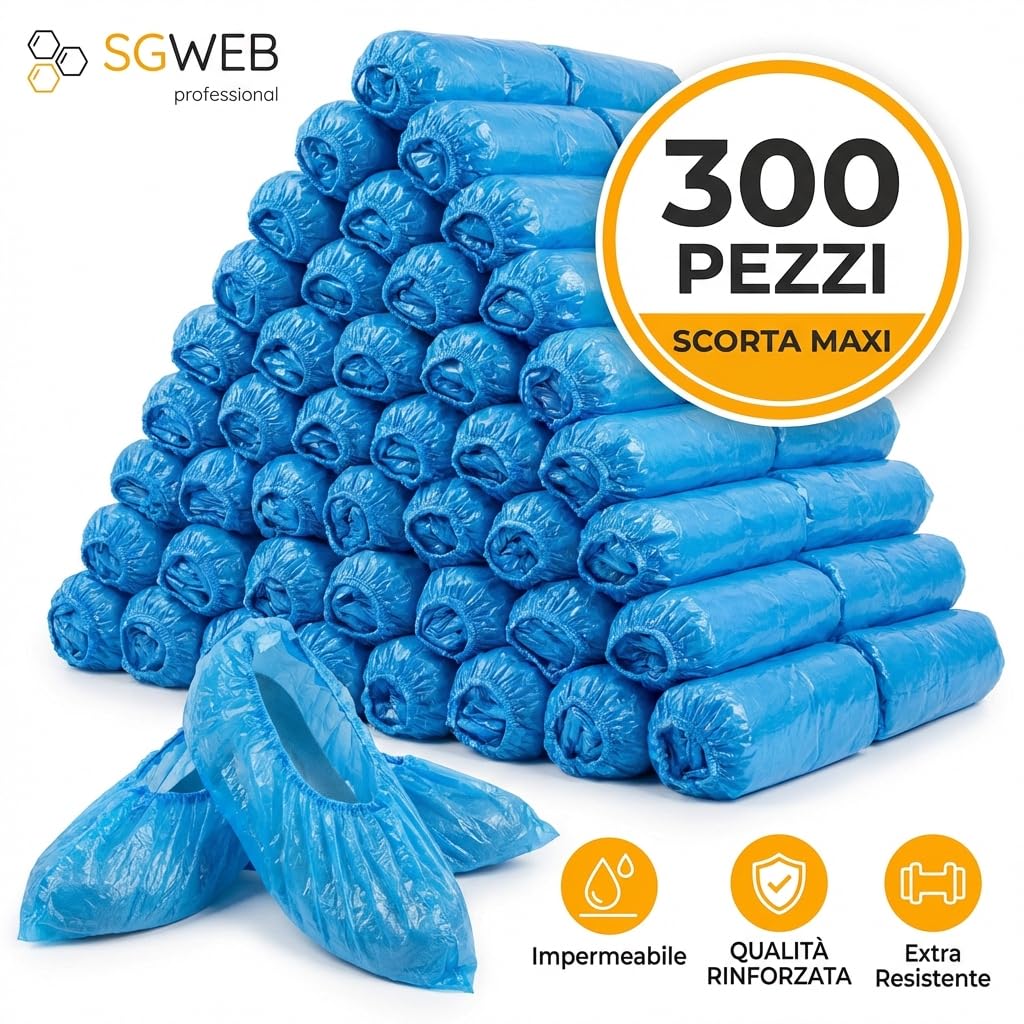 Copriscarpe Monouso 300 Pezzi Impermeabili Antiscivolo PE Taglia Unica Blu