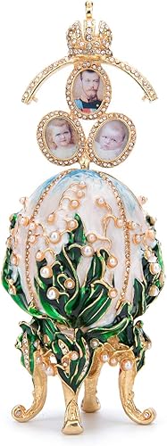 QIFU Figura coleccionable esmaltada estilo huevo de Faberge vintage de lirio del valle perla y diamantes de imitación regalo único para decoración