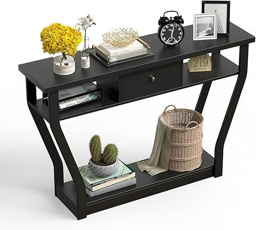 WATERJOY Mesa decorativa de madera moderna de 47 pulgadas con cajón, estante inferior, muebles multifuncionales para el hogar, sala de estar,