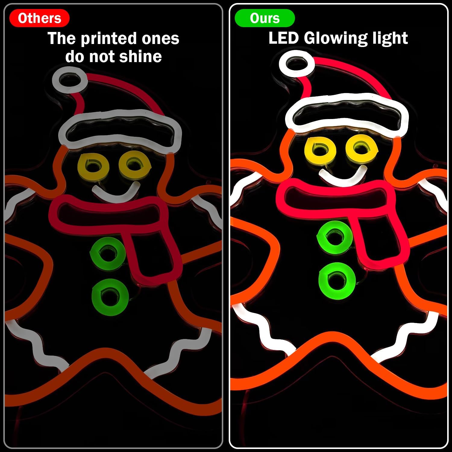 Gingerbread Man Neon Sign Dimmable Gingerbread Christmas Neon Lights for Window, Bedroom, Living Room LED Gingerbread Man with Scarf and Santa Hat Neon Sign for Christmas Party Gifts - Image 7