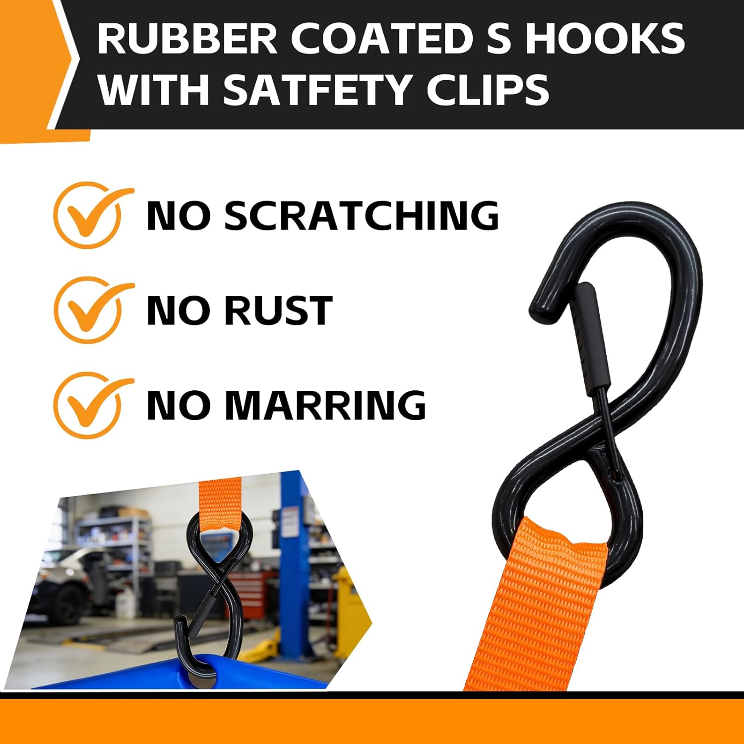 Retractable Ratchet Straps (2-Pack) - 1'' x 11.5' (1,800lb Break Strength) - Heavy Duty Auto Self Retracting Tie Down Straps for Truck, Cargo Trailer, Motorcycle, Rad & More - Orange - Image 3