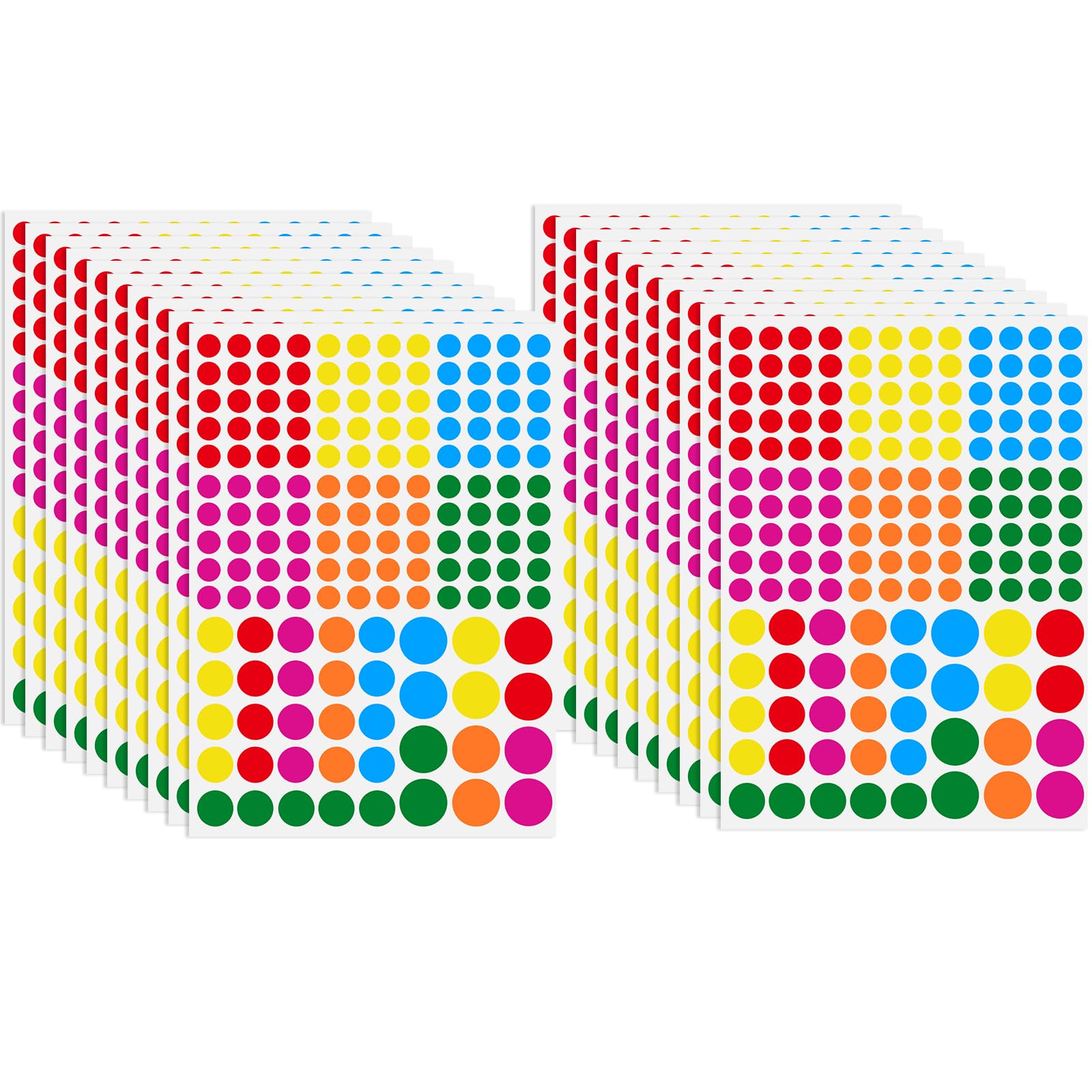 JEFURE 3140 stuks ronde kleefpunten, 10/15/20 mm, kleurrijke zelfklevende puntstickers, etiketten, markeringspunten, kleurcodering, stickers voor kantoor, school en thuis (6 kleuren