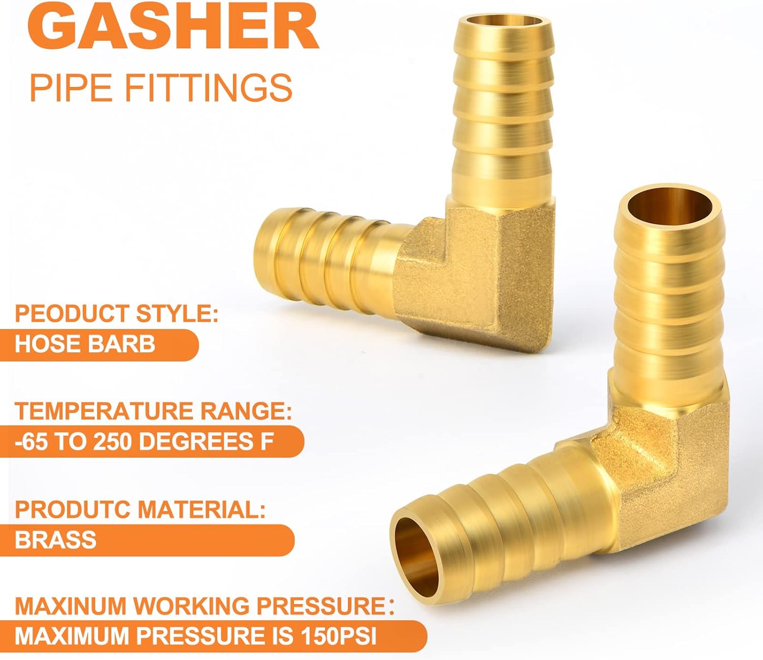 GASHER 20 Pieces Brass Hose Barb Reducer, 3/4 Inch to 3/4 Inch Barb Hose ID 90 Degree L Right Angle Elbow with 40 Hose Clamps, Brass Barb Reducer SPLICER Fitting Fuel/AIR/Water/Oil/Gas/WOG