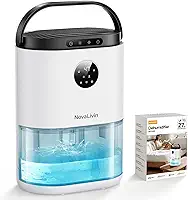Desumidificador para banheiro, desumidificadores para casa, quarto, sala de estar com tanque de água de 1,927 g, controle automático de umidade, display digital, luz de respiração de 7 cores, branco