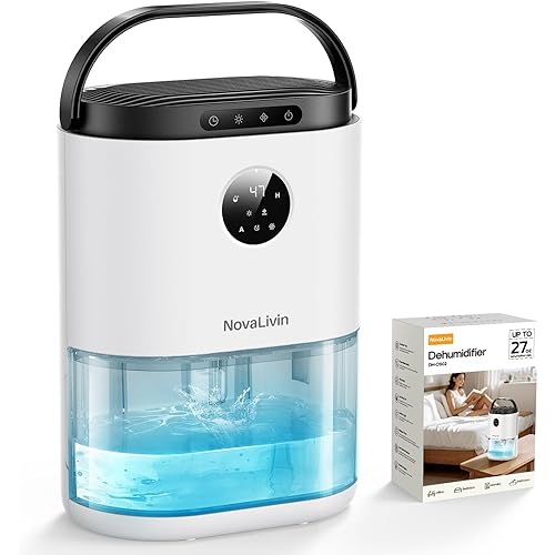 Dehumidifier for Bathroom, Dehumidifiers for Home, Bedroom, Living room with 68 OZ Water Tank, Auto Humidity Control, Digital Display, 7 Color Breathing Light, White