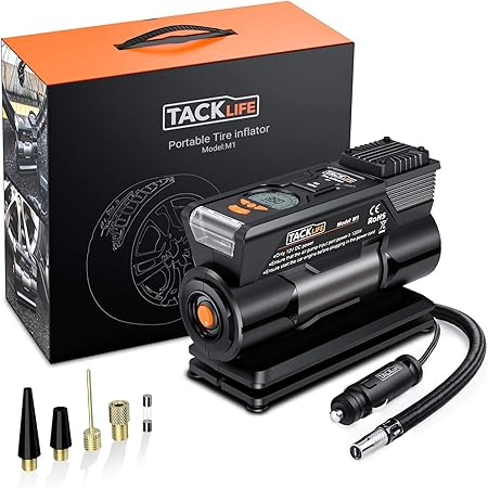 TACKLIFE Compresseur Voiture, 40L/Min Gonfleur Electrique, 12V 150PSI Mini Compresseur Portable avec Grand LCD Écran, LED Lampe - Bruit Faible