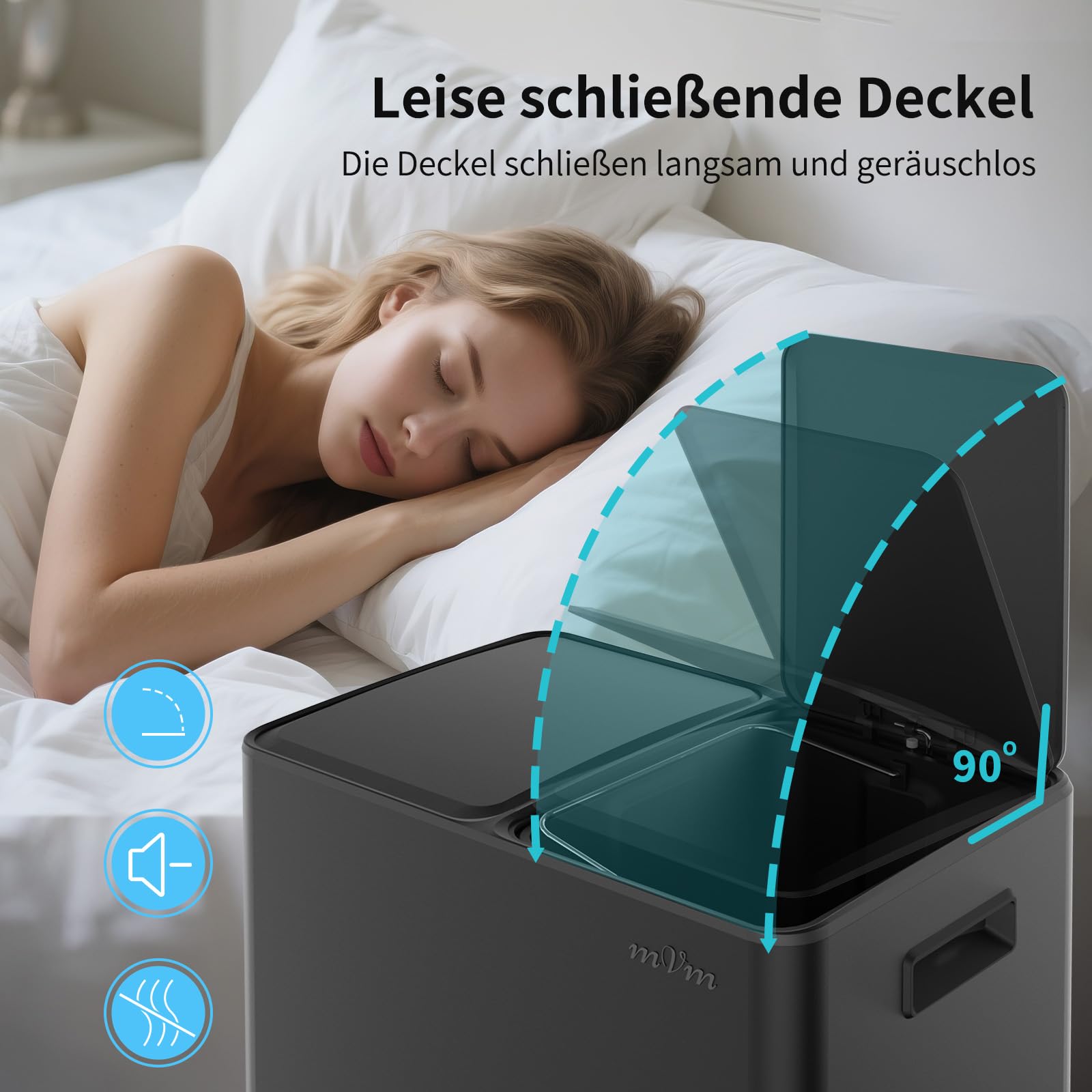 mVm Poubelle Cuisine Tri Sélectif 60L,2 x 30 L,2 Compartiments,Acier Inoxydable,Poubelle à Pédale avec Seau Intérieur,Couvercles, Poignées, Fermeture en Douceur,Hermétique Noir