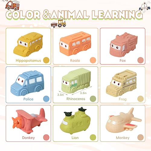Miniatura 6 de Juguetes de baño para bebés sin moho, 9 juguetes de baño para vehículos sin agujeros, juego de juguetes de baño suaves y seguros, juguetes de baño