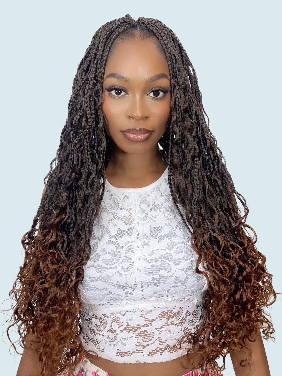 Blonde Boho Crochet Braids Hari for for Black Woman 18 Inch Long Crochet Goddess Box Braids with Curly Ends 7 Packs Pre Looped Hair Extensions, 1B/30