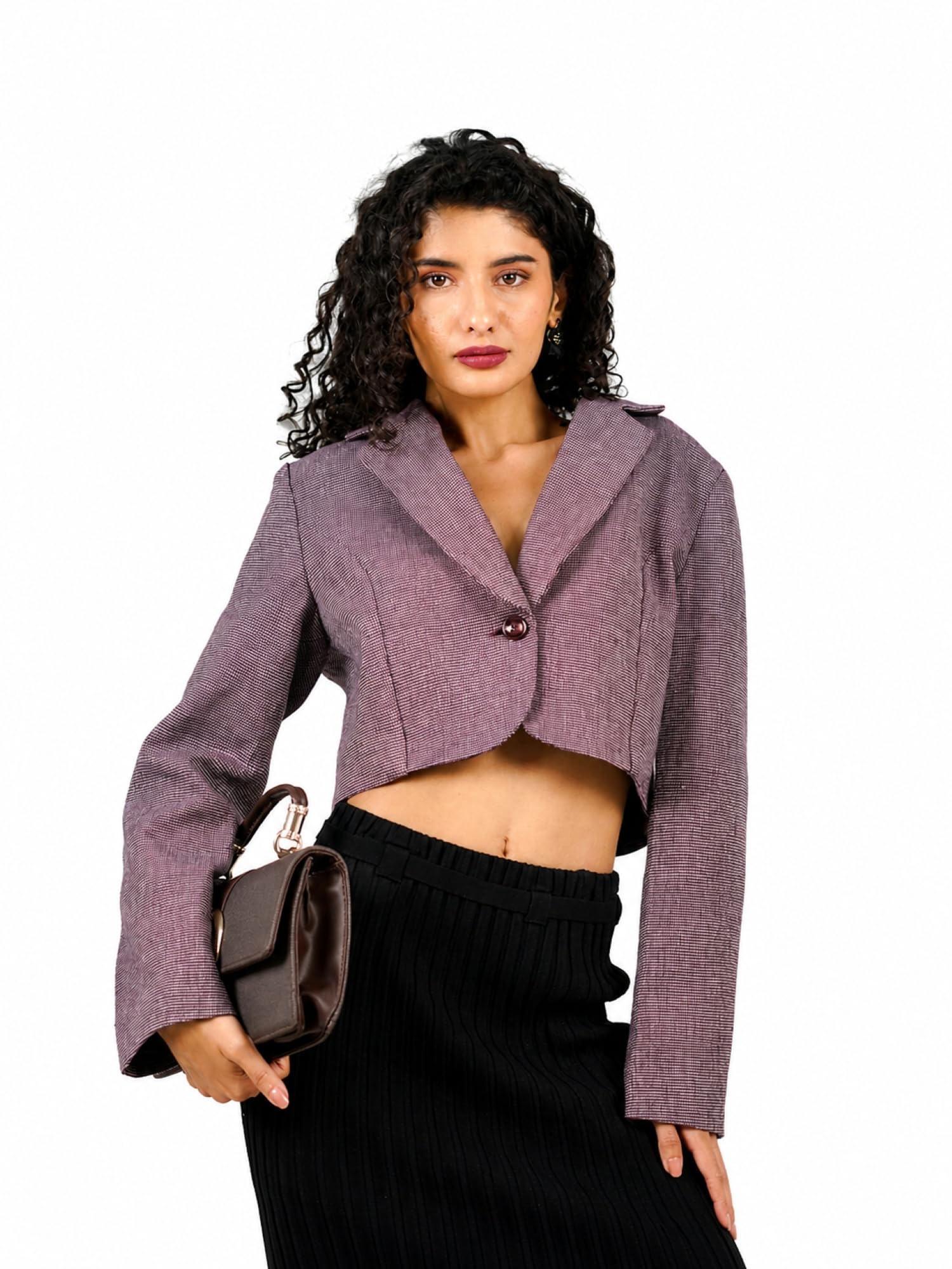 roov Women's Sustainable Handwoven Cotton Khadi Textured Work-Leisure Cropped Blazer-picture-51