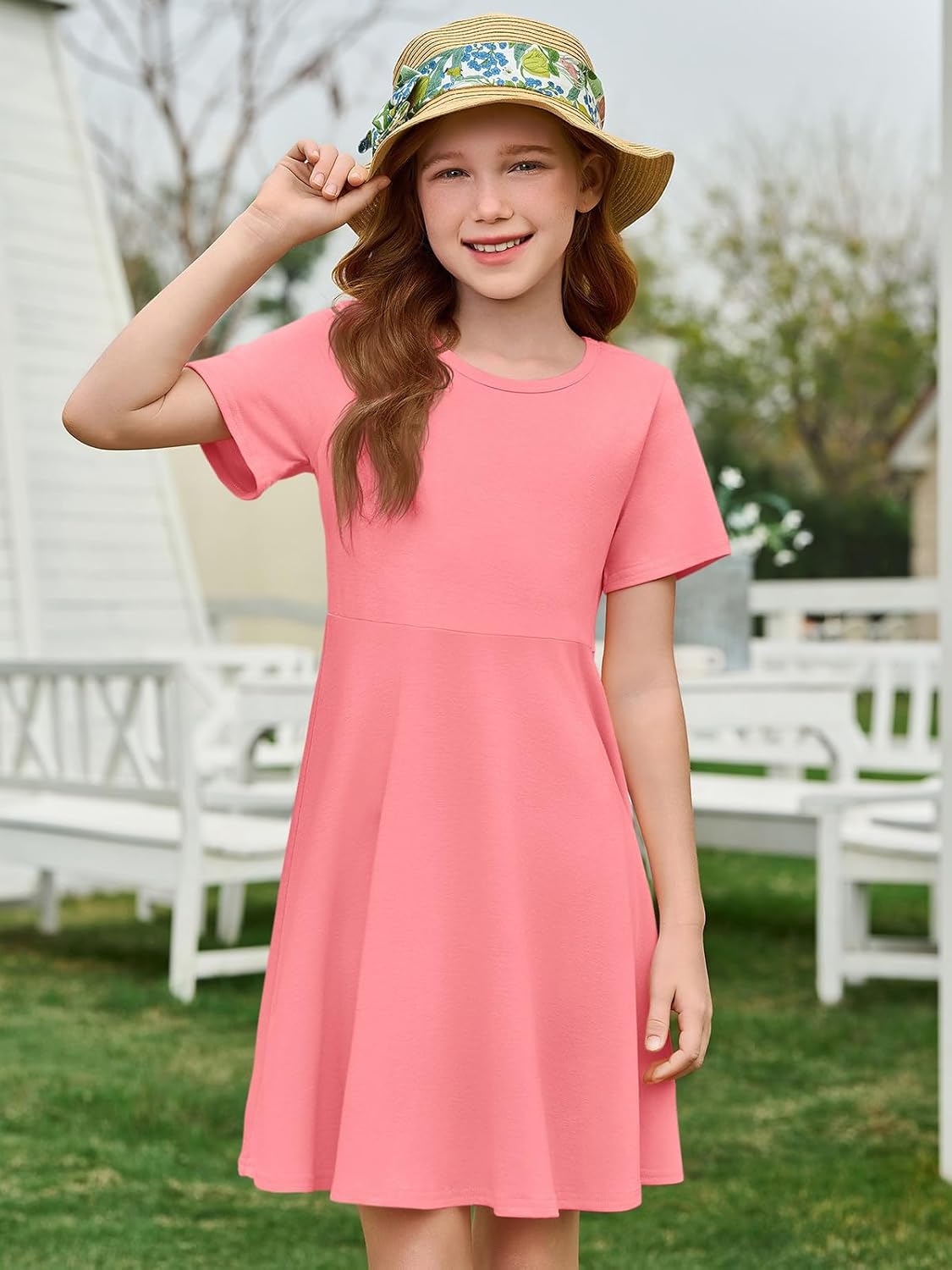 Imily Bela Girls Summer Short Sleeve Dress A Line Swing Basic Skater Twirl Party Dresses 5-14 Years - Image 2