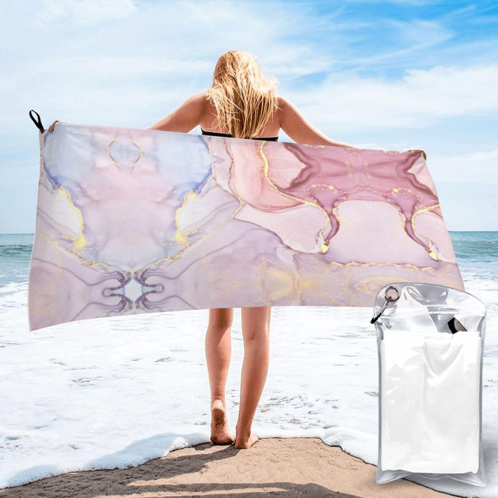 VCzsdff Purple And Gold Marble Print Quick Dry Towel Compact Beach Shower Wrap For Camping Fitness