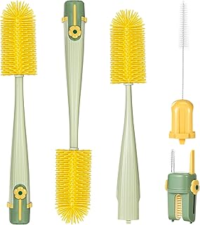 2er-Pack Flaschenbürste Baby, 5-in-1 Flaschenreiniger Bürste mit Strohhalm-, Sauger- und U-förmiger Mundstückbürste Plus Hakenentferner, Langlebig & Platzsparend, Grün