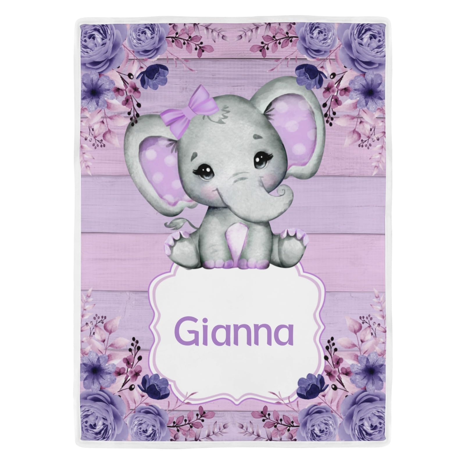 GoTussWO Personalized Name Cute Sleep Baby Elephant Moon Star YellowPurple Floral Elephant Cooling Tech Gift,10x15Inch