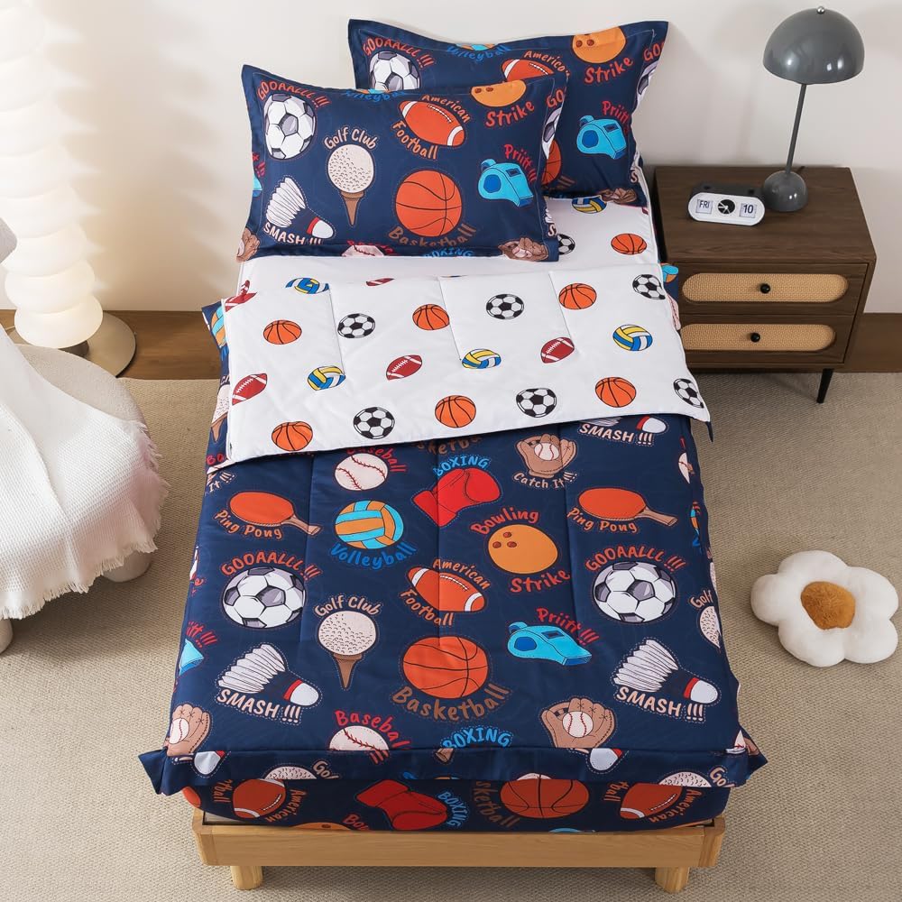 ADASMILE A & S Zipper Bedding Twin for Boys Kids Sports Comforter Sets Football Basketball Baseball Zip Up Bedding Sports Bed in A Bag Comforter with Sheets All in One Zipper Bed Set Home Decor - Image 2