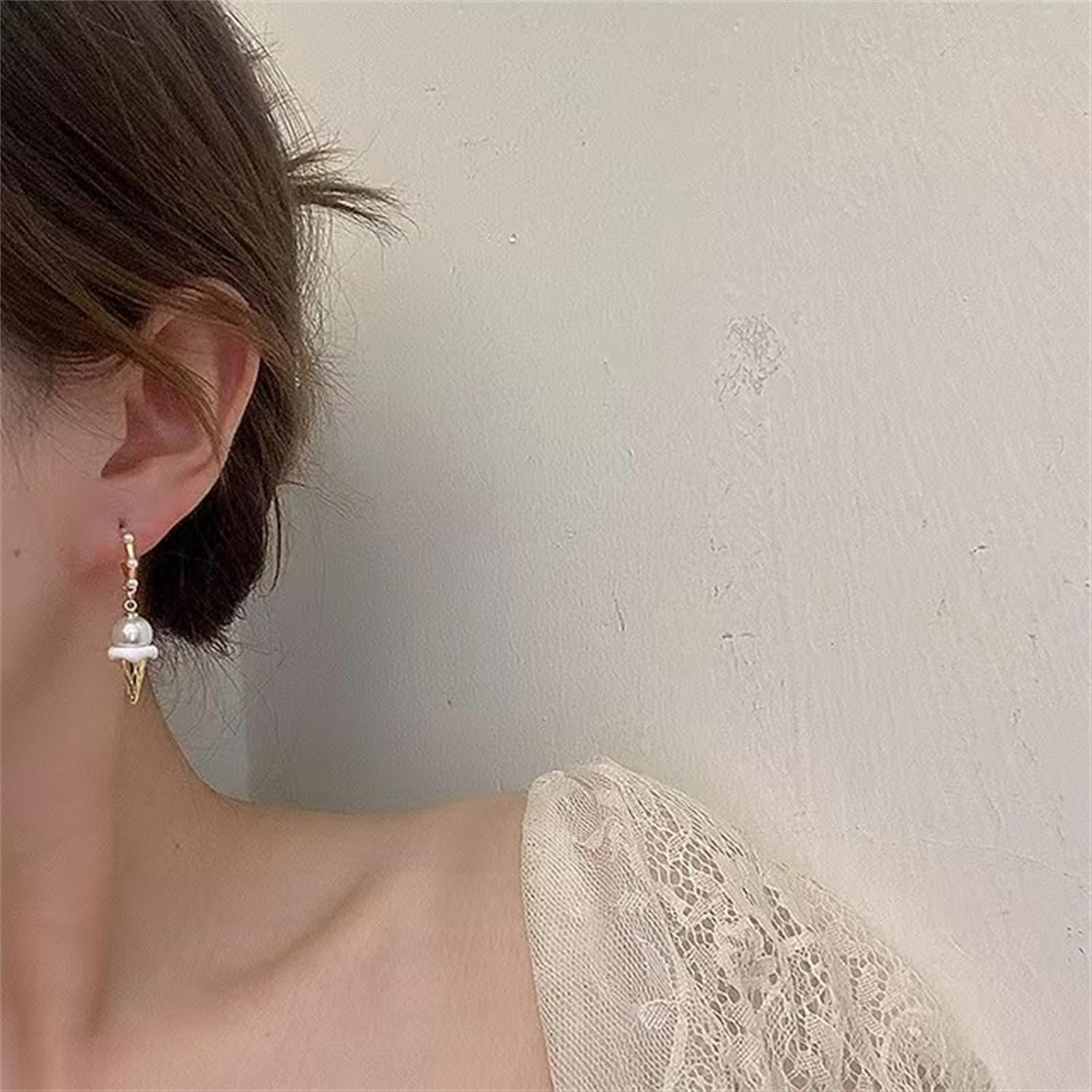 Ice Cream Pearl Small Earrings Gold Silver Plated Funny Delicate 3D Icecream Cone Desset Food Dangle Drop Earrings for Women Food Lover Birthday Christmas Party Fashion Jewelry Gifts - Image 3