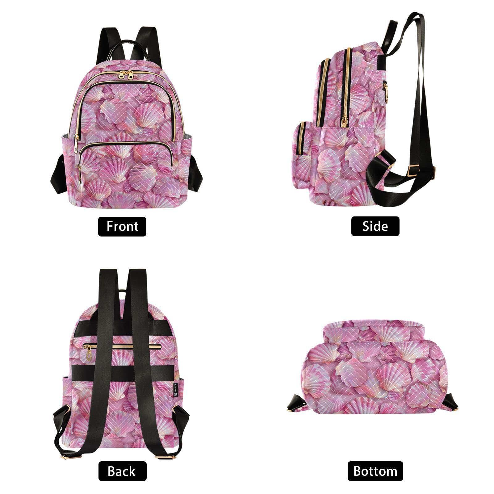 Women Fashion Backpack Purse Pink Seashells Mini Travel Backpack Ladies Shoulder Bag Work Daypack 8.5L