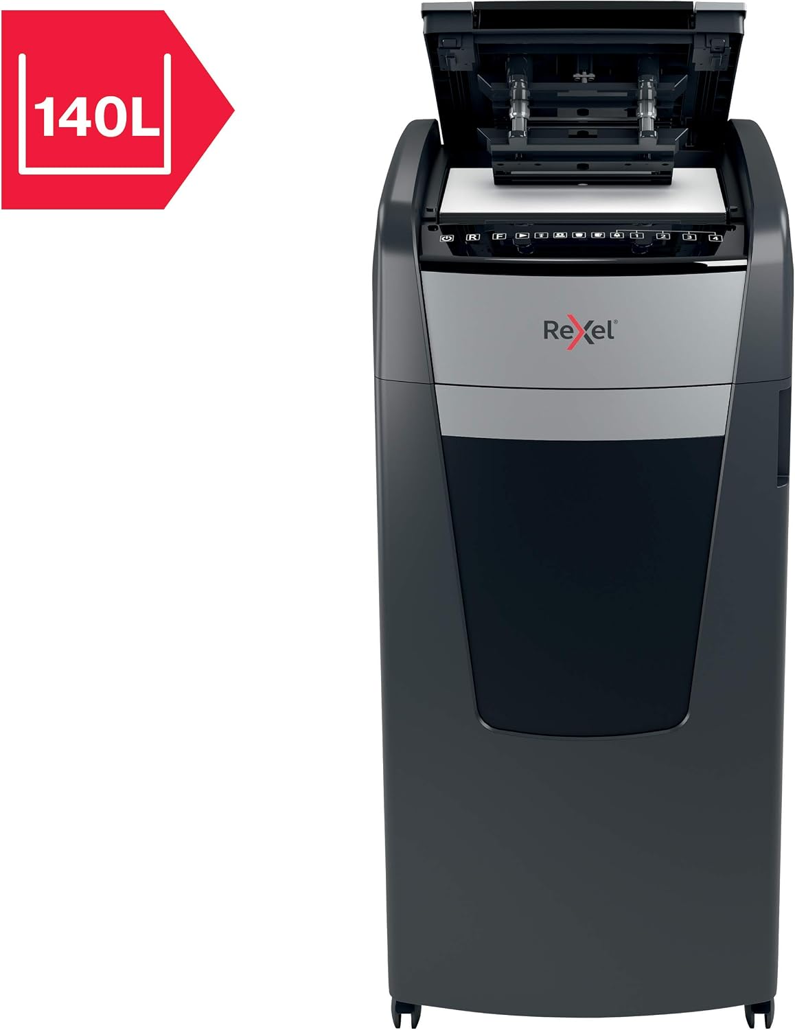 Rexel Shredder Optimum AutoFeed+ 750M P5 AutoFeed+, W126159310 (AutoFeed+ 750M P5 AutoFeed+ 750M, Micro-Cut shredding, 23 cm, 2x15 mm, 140 L, 750 Sheets, 55 dB)