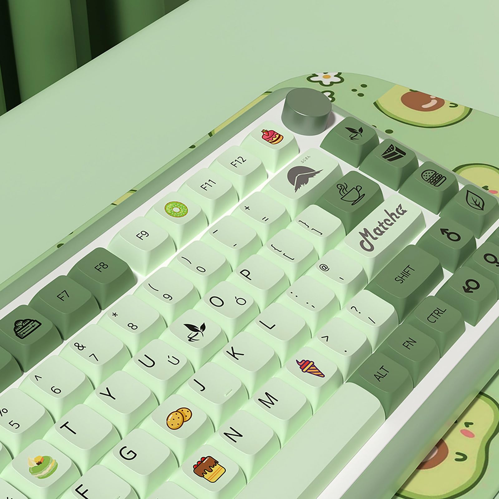 Touches Matcha PBT 139 Touches Vertes Jeu de Touches de Jeu Profil XDA Touches Mignonnes Touches personnalisées Disposition ANSI Dye-Sub pour claviers mécaniques,Russian