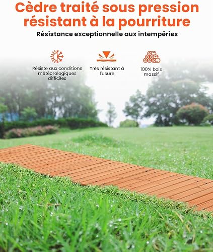 VEVOR Sentiero da Giardino in Legno 3,65 m x 55,88 cm Sentiero da Giardino Dritto Antiscivolo Srotolabile, per Esterni in Cedro con Collegamento in Fune Metallica Pietre per Pavimentazioni da Giardino - 4