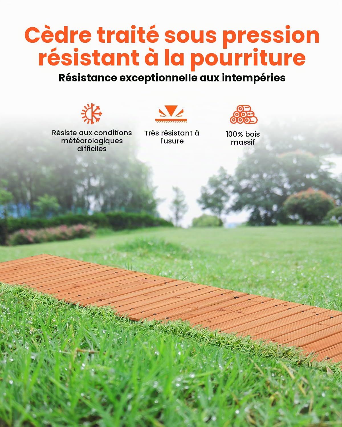 VEVOR Chemin de Jardin en Bois, 368x43 cm, Allée de Jardin Droite Déroulante Antidérapante Décorative en Cèdre avec Connexion par Câble Métallique, pour Fêtes, Mariages, Cour, Terrasse, Extérieur