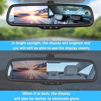 EWAY Car Auto Dimming Interior Rear View Mirror and 4.3 LCD Screen Auto Adjusting Brightness Monitor Display|Universal Fit| Support Backup Camera Input for OEM Replacement