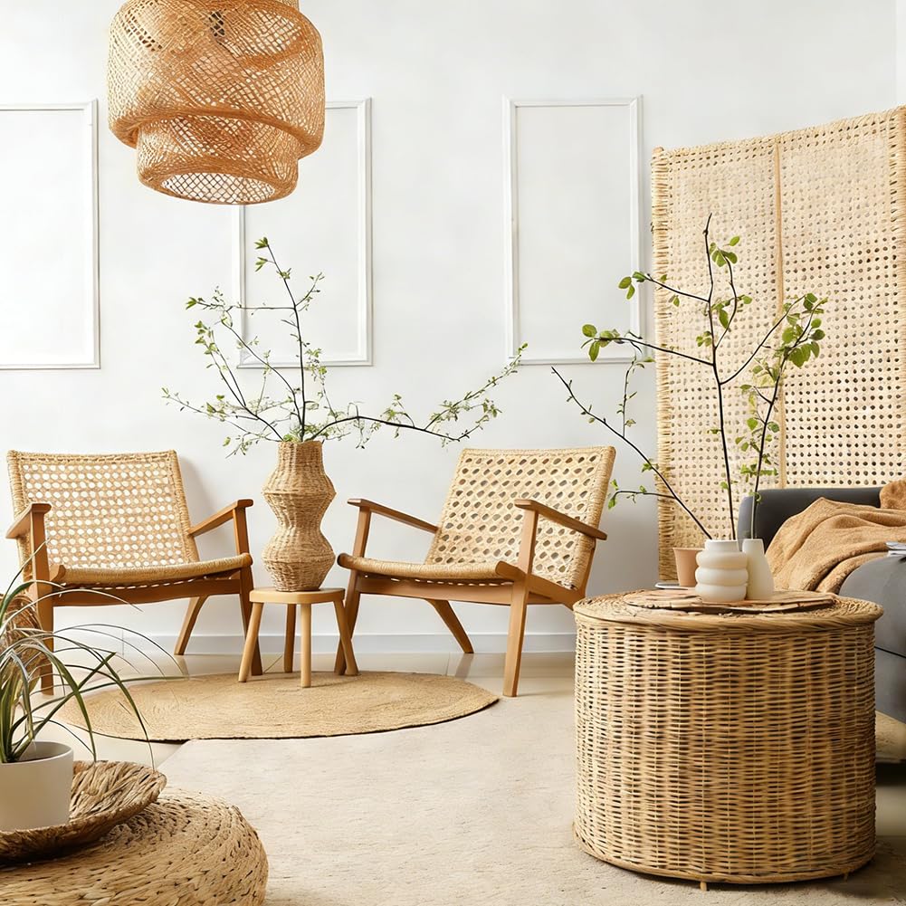 NBEADS Kit di riparazione in rattan, include una rete di rattan intrecciato da 99,1 cm, una striscia rotonda in vimini naturale da 299,7 cm, 10 cunei triangolari in legno e 1 cacciavite in acciaio per