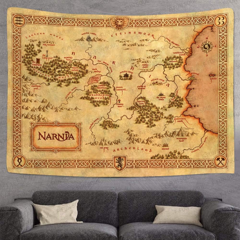 F-FUN SOUL Map Poster Tapestry, Large 80x60inches Soft Flannel, Film Games Map Retro Pattern Wall Hanging Tapestries for Living Room Bedroom Home Decor DSFS818