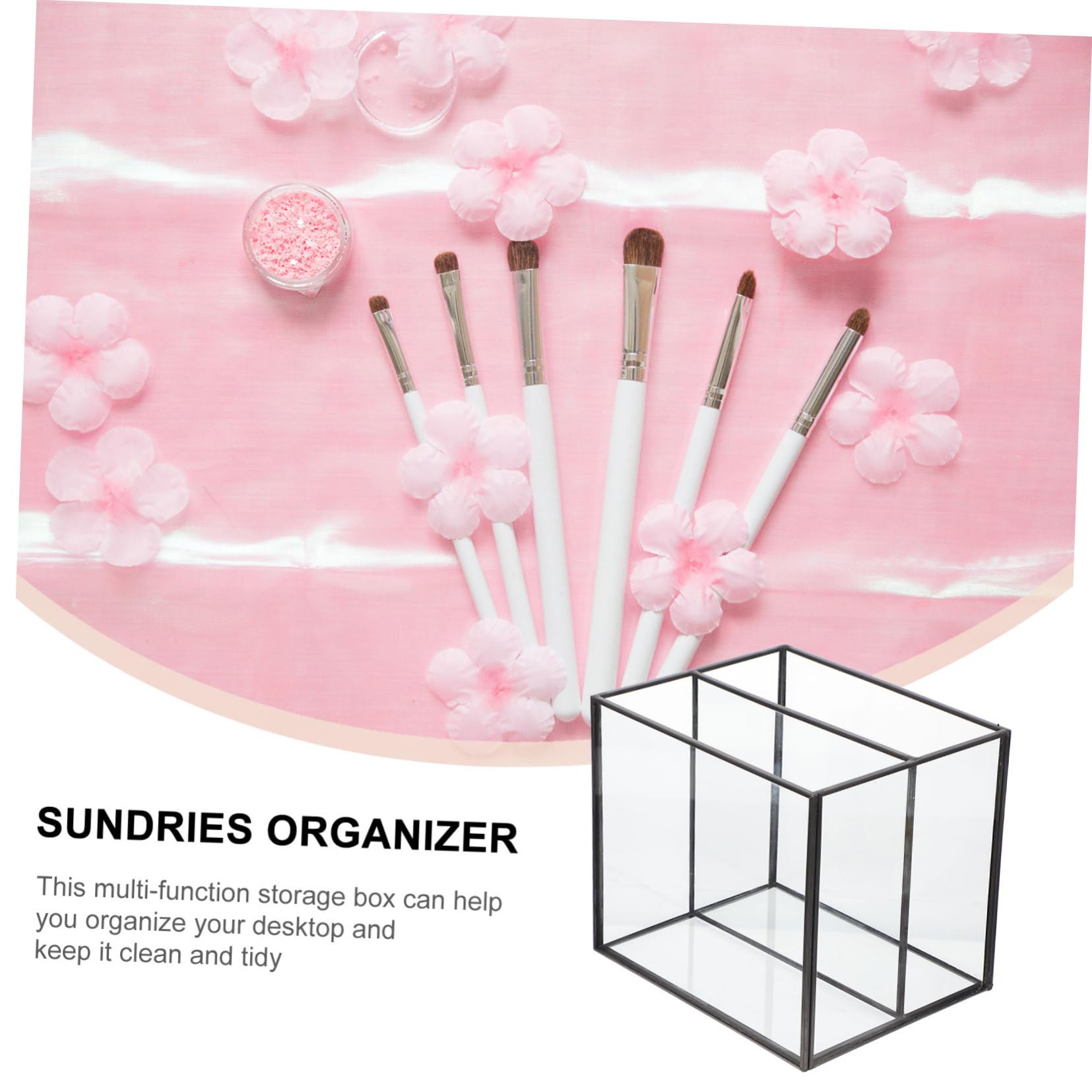 iplusmile Boîte De Rangement Pour Cosmétiques Et Bijoux Double Compartiment En Verre Et Laiton Noir Organisation Maison Bureau