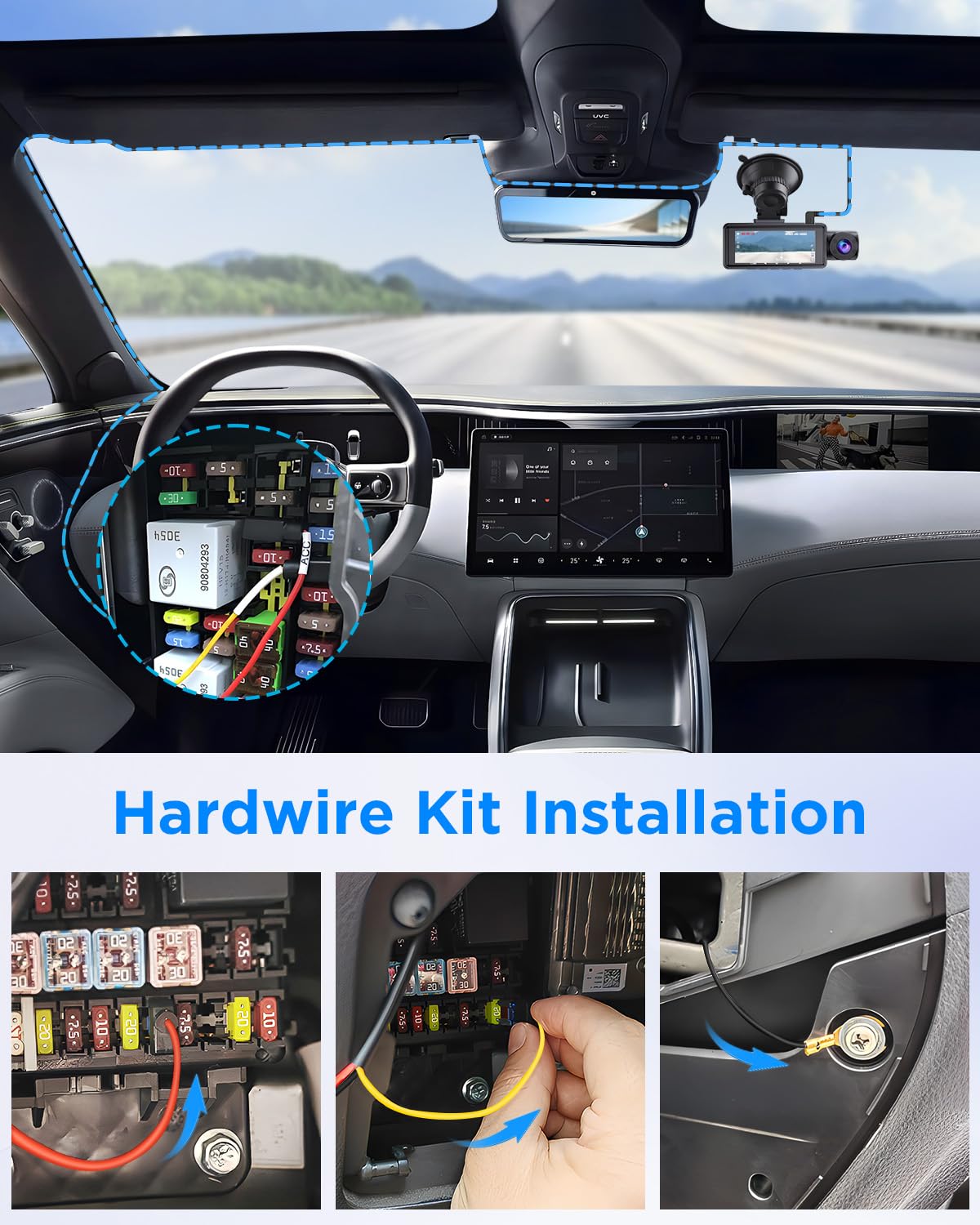 Famgoods Dashcam Hardwire Kit per J07S, ACC Hardwire Kit Multifunzionale per Monitoraggio Dash Camera, Modalità Parcheggio 24H, Adatto per Dashcam J07S