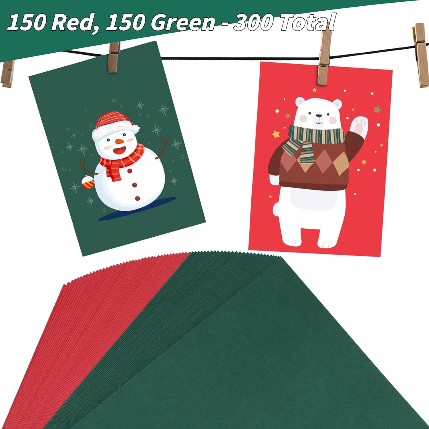 300 Sheets Red Green Cardstock Paper 8.5 x 11 inches, 180 GSM/65 lb Thick Card Stock Paper Construction Paper for DIY Christmas Cards