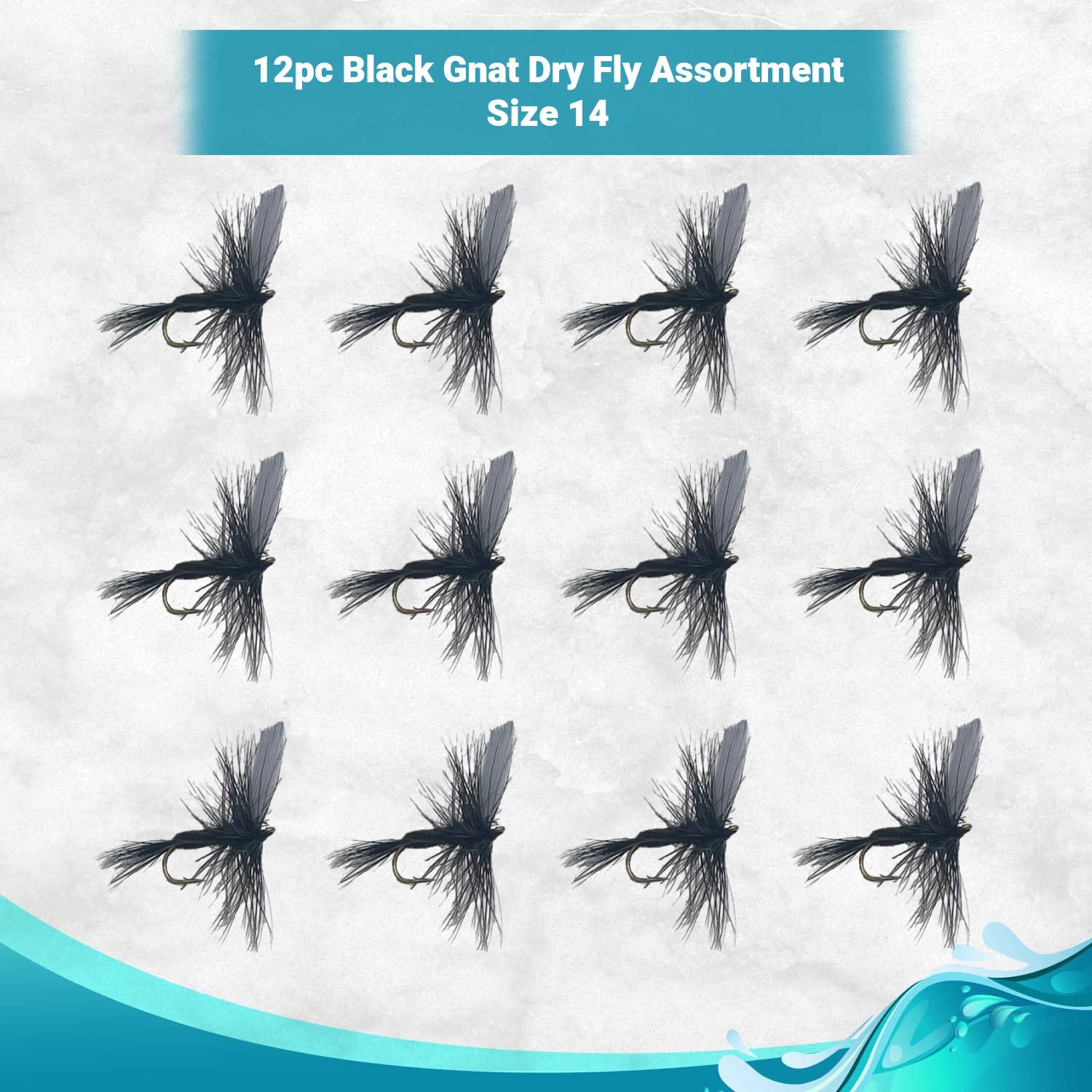 Feeder Creek Black Gnat Dry Flies, One Dozen Nymph Flies for Trout, Bass, Salmon and More Freshwater Fish, Sizes 10-20 Available