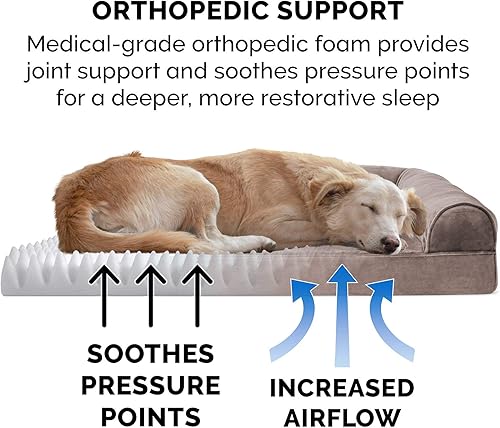 Miniatura 5 de Furhaven Cama ortopédica de espuma para perros, de pelo sintético y terciopelo, con diseño de caja de huevos, color marrón madera flotante, talla M