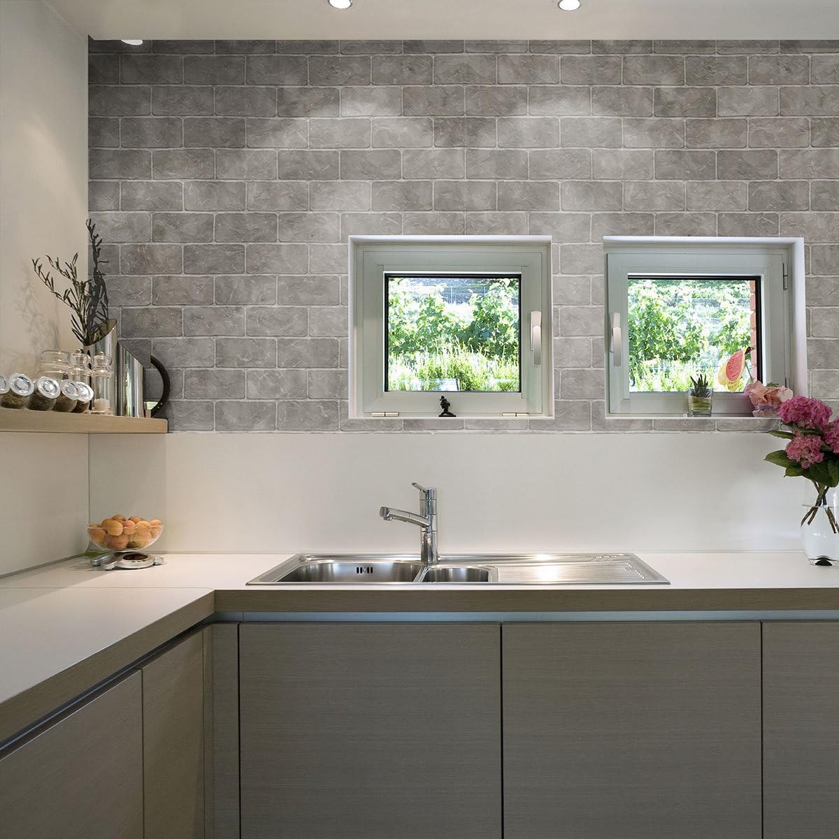 Walls By Me Peel and Stick Charcoal Brick Imitation Removable Wallpaper 5286-2ft x 4ft (61x122cm)