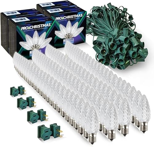 Pro Christmas C9 - Kit de luces LED de Navidad para techos y caminos, corte a medida, grado comercial al aire libre (cable verde con enchufes de