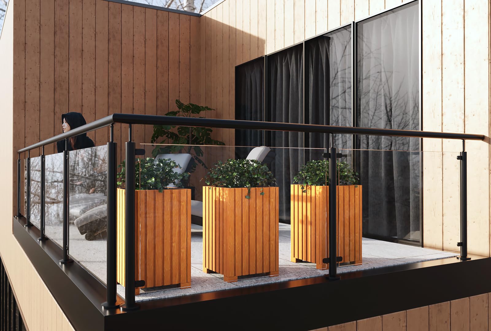 BOGATECO Jardinière en bois - Jardinière - 40 x 25 x 25 cm - Pot à herbes pour la maison, le jardin, le balcon, la terrasse - Pot avec insert en plastique - Imperméabilisé - Marron clair