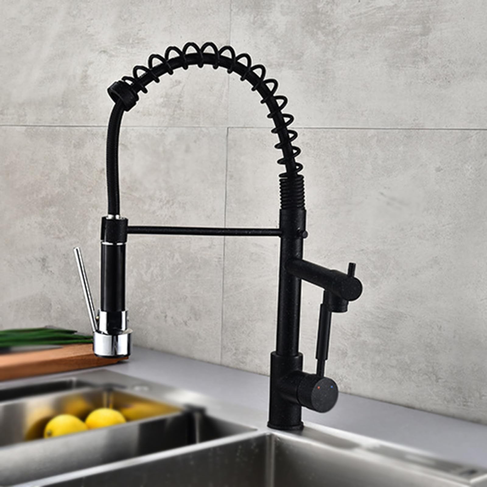 Mitigeur de cuisine en laiton haut de gamme noir et blanc extractible