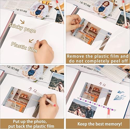 Miniatura 3 de Álbum de fotos autoadhesivo grande, 60 páginas adhesivas (13 x 12.6 pulgadas), lino blanco para fotos de todos los tamaños, con 10 bolígrafos