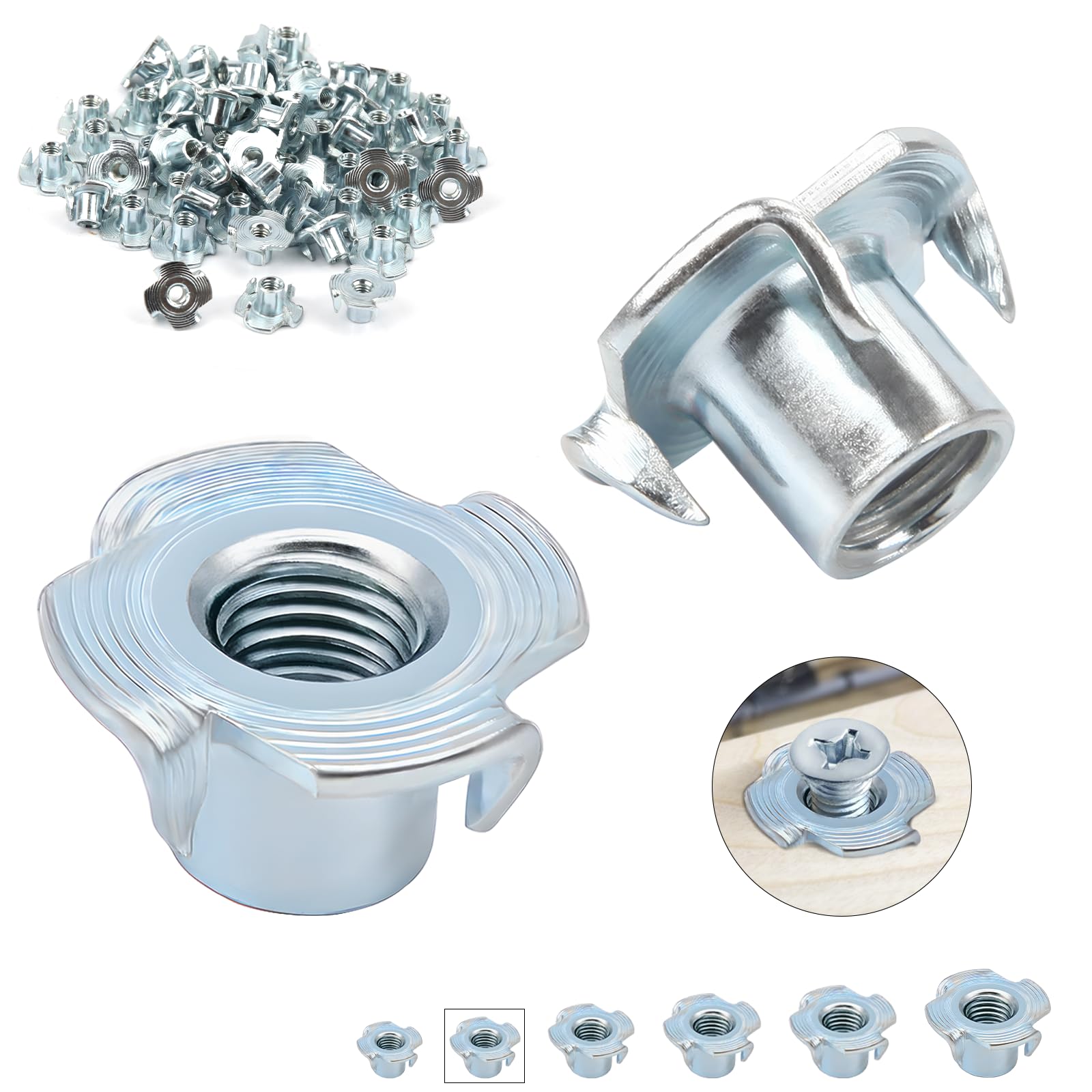 60 Stück Einschlagmuttern m4 x 8 mm Einschlagmutter Verzinkter Kohlenstoffstahl 4 Einschlagspitzen,für Holz,Bohlen,Möbel,Handwerker,Konstruktionen,Kletterwand,Schrauben Kits，DIY