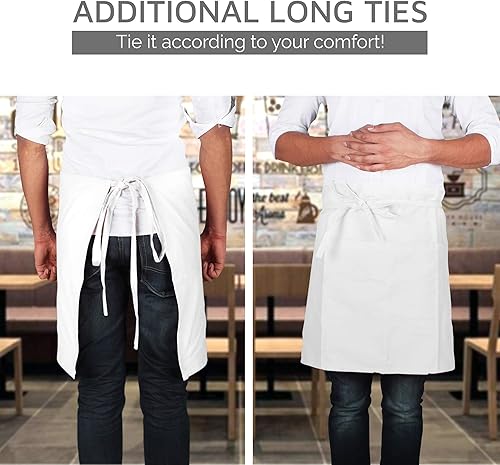 Miniatura 5 de UBICON Delantal 100% algodón extra ancho (36 pulgadas de ancho) duradero, 100% algodón, bolsillos grandes, alzapaños largos para el hogar, jardín,