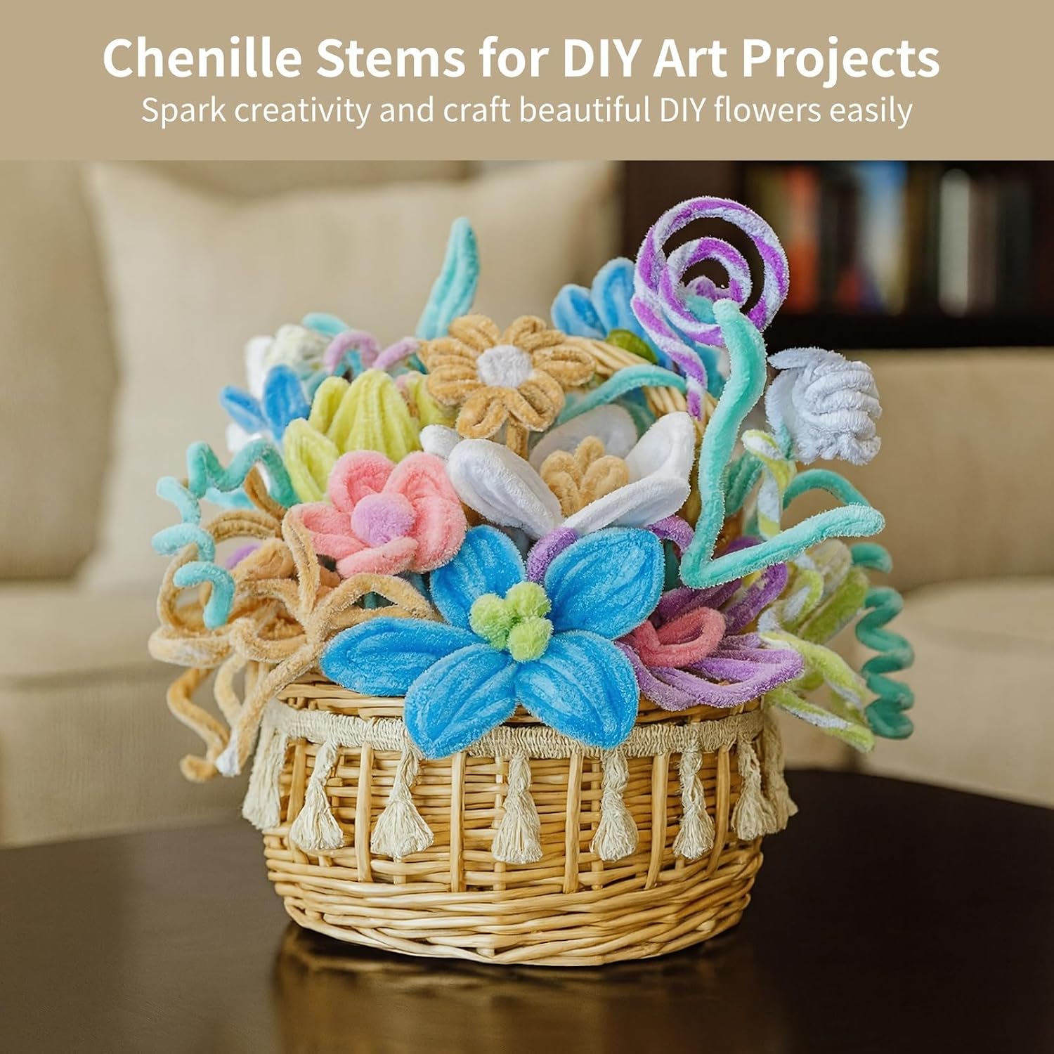 Craft Pipe Cleaners Set 600 Pieces, Color Fuzzy Stems, 11.8 in