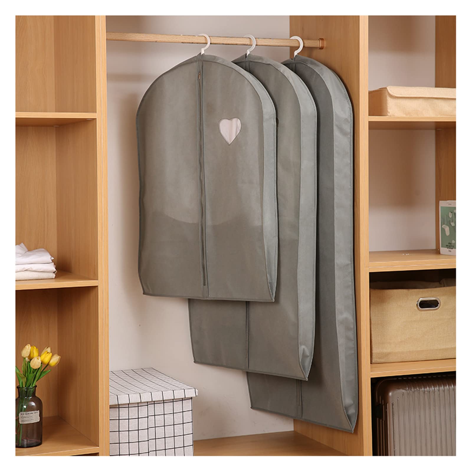 3 Bolsas de Ropa, Fundas de Ropa, Bolsas Protectoras, Bolsas de Ropa con Cremallera, Bolsas de Almacenamiento de Ropa Impermeables a Prueba de Polvo para Traje, Gris (Beige) (Gris)