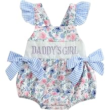 Bonangber Newborn Baby Girl Summer Clothes Flower Letters Print Fly Sleeve Bow Romper Infant Bodysuit Cute Daddys Girl Outfit