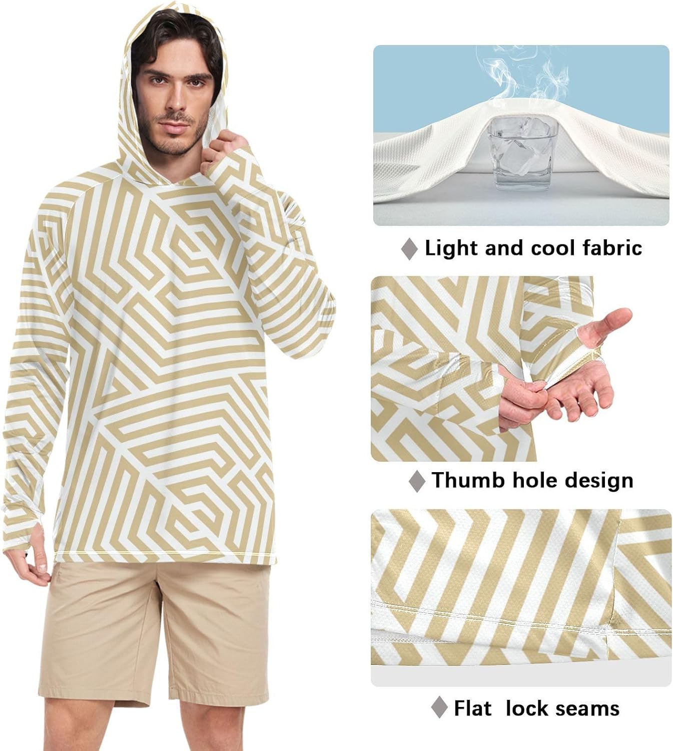 Mens Sun Shirts UPF 50+ Protection Hoodie Shirt Lightweight SPF UV Long Sleeve Cooling Shirt