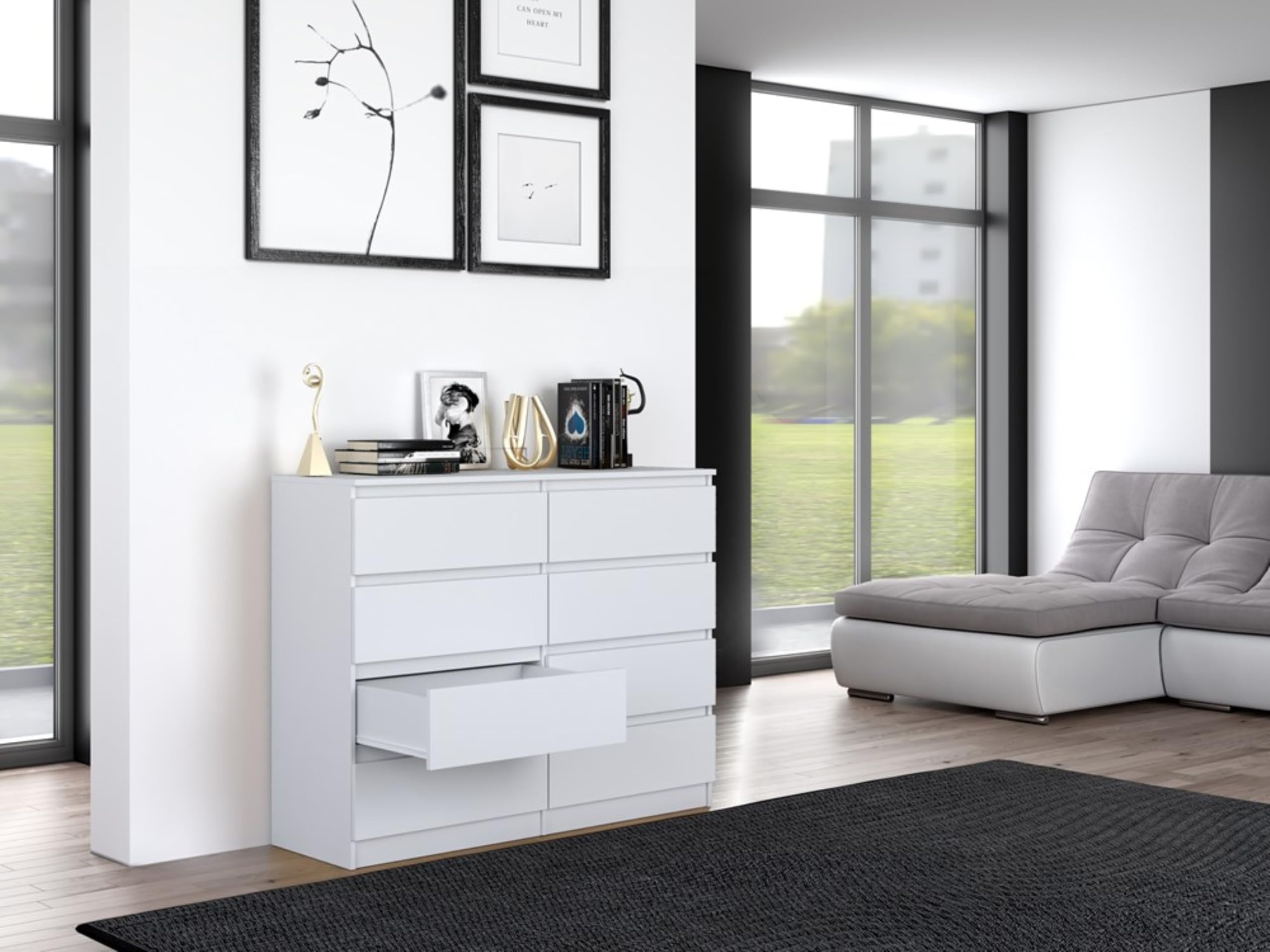Home Collective Cassettiera, camera da letto, corridoio, armadio, credenza, credenza con 8 cassetti, larghezza 120 cm, altezza 97 | Bianco