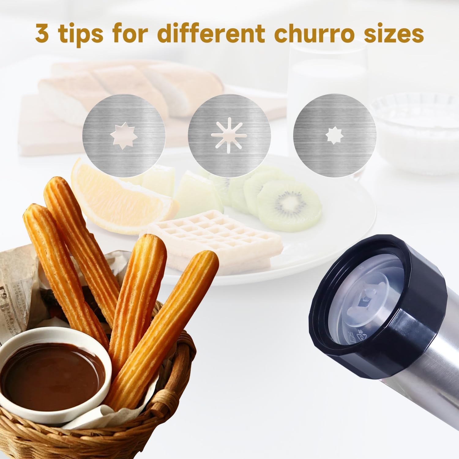 Stainless Steel Churro Maker, Churro Making Kit, Churro Gun, Churro Machine, Churro Press, Churro Maker Set, Piping Bag, Long Needle Piping Tip, Hollow Churro Filler, 3 Nozzle Discs, Homemade Churro