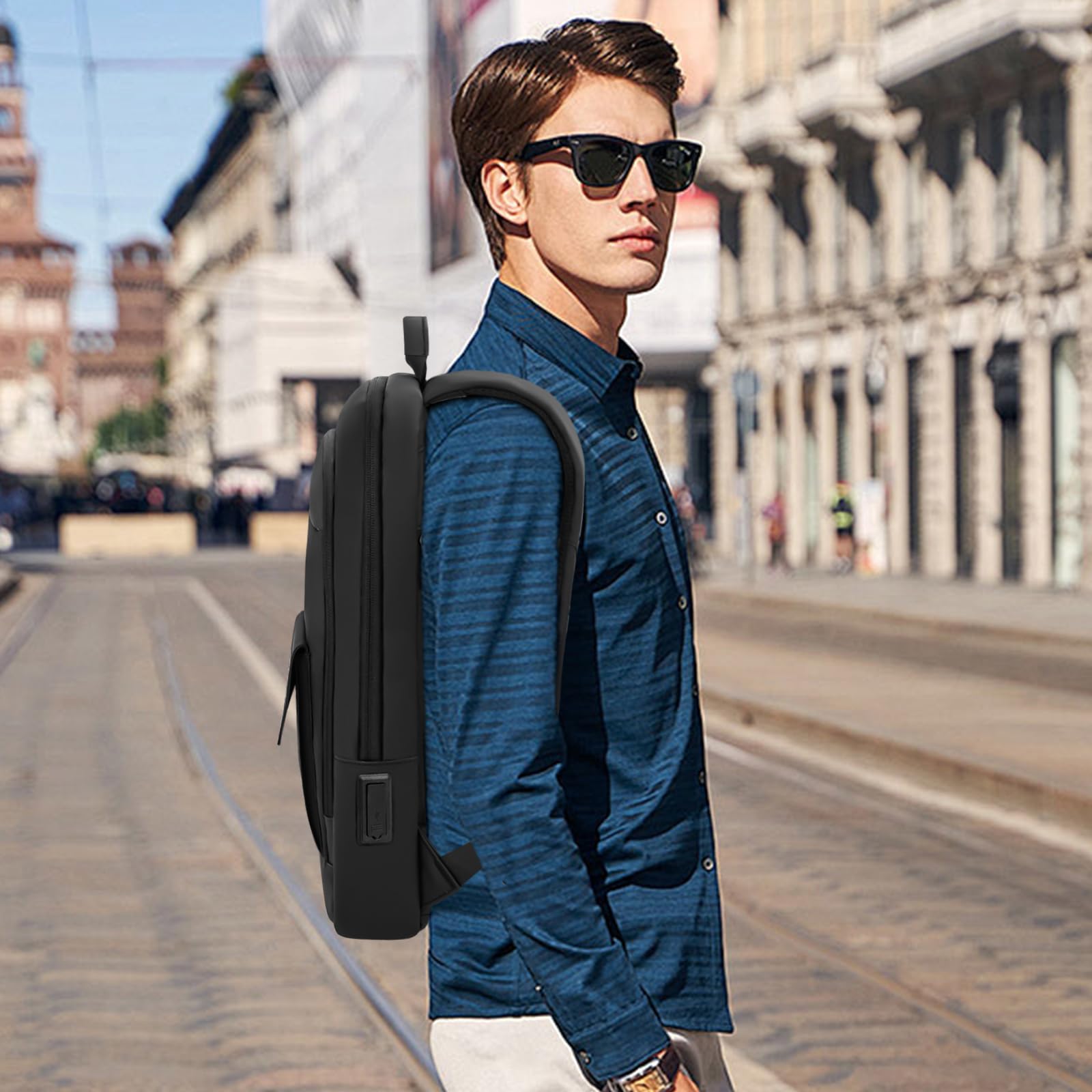 Zaino da lavoro per uomo zaino per laptop antifurto impermeabile zaino adatto per laptop da 15,6 pollici per lavoro quotidiano viaggi, nero, 17.3”, classico