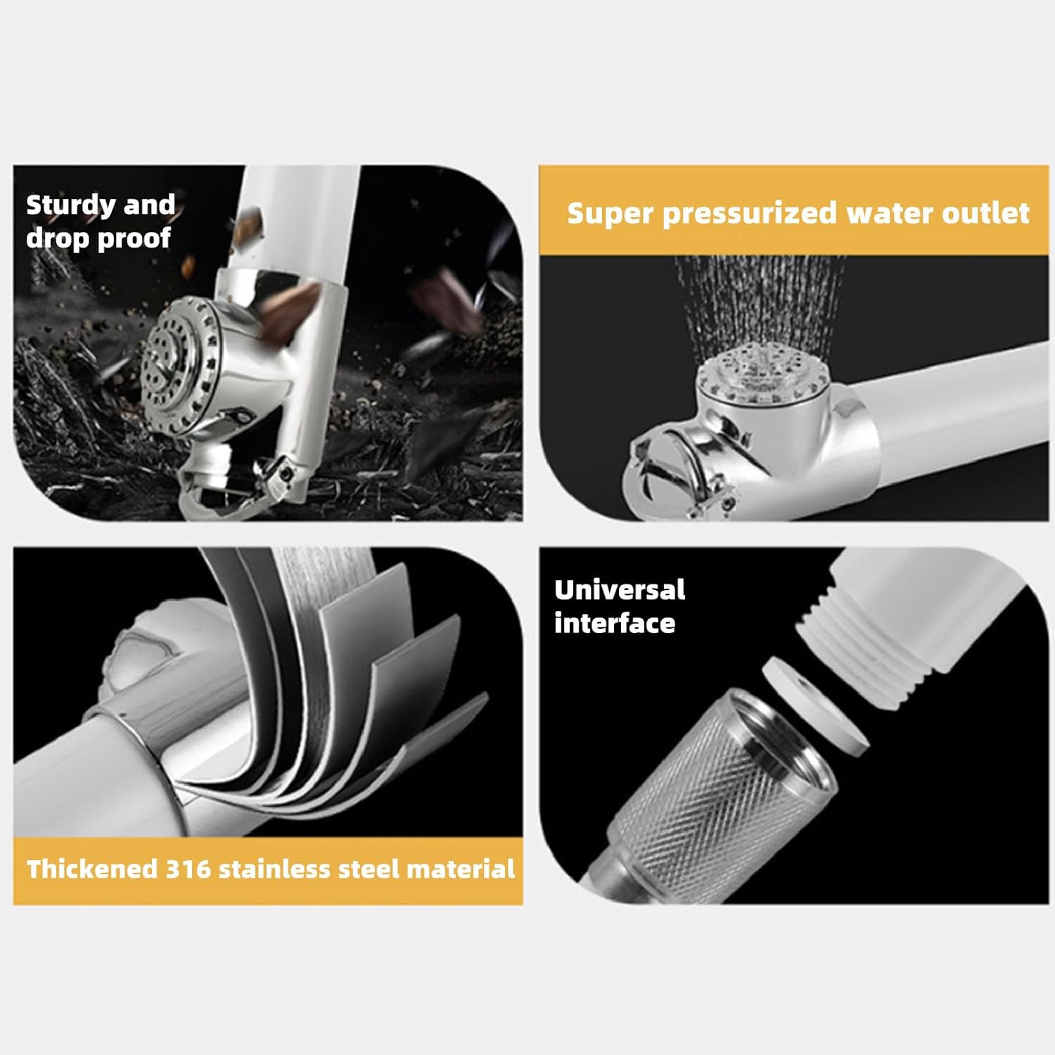RV Shower Head, Stainless Steel Showerhead with Press Control and 4M Hose, for Yacht Recreational Vehicle Camping