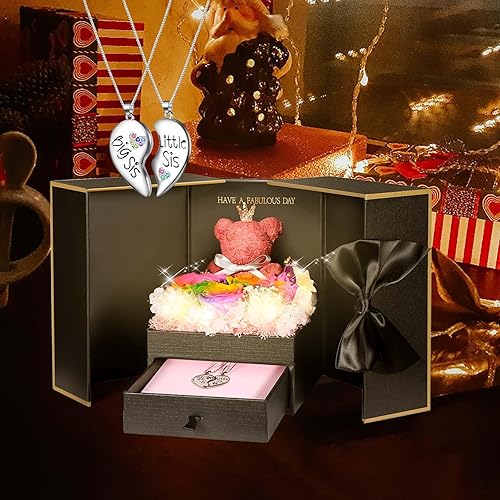 Miniatura 178 de ADDWel Rose Gifts for Women - Preserved Real Roses Forever Purple Flowers with I Love You in 100 Languages Necklace and Cute Moss Bear for